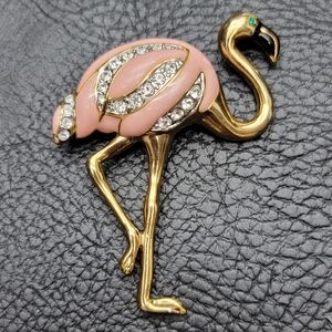 Estate Pink and Gold Flamingo Brooch